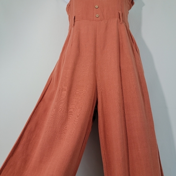 By Together + Collection Women's Dusty Pink Linen Blend Tank Romper Sz S Pocket - Picture 5 of 11